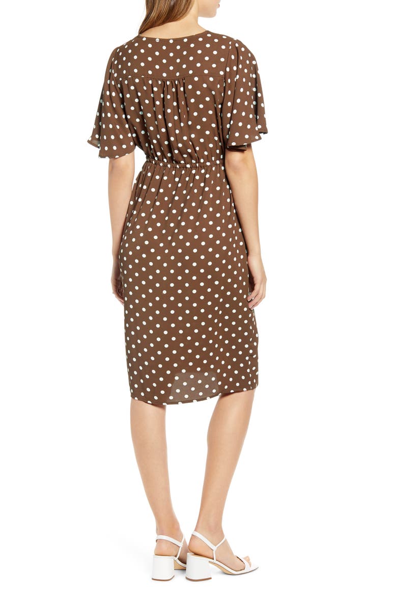 Bella Polka Dot Empire Waist Maternity/Nursing Dress, Alternate, color, BROWN