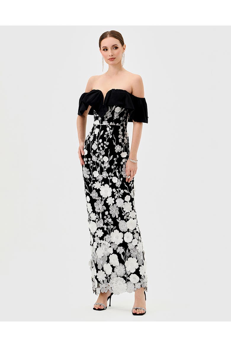 Halo Off Shoulder Maxi, Main, color, BLACK/WHITE