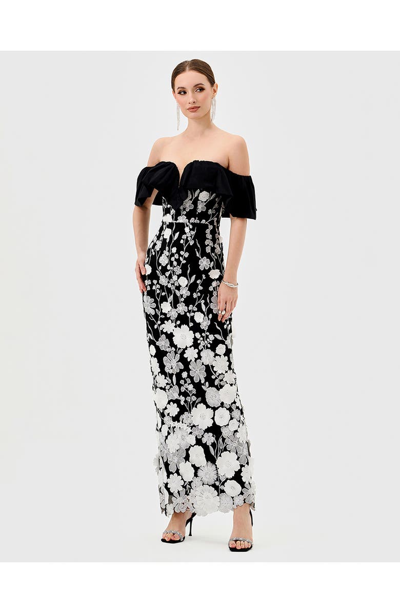 Bariano Halo Off Shoulder Maxi, Main, color, Black/White