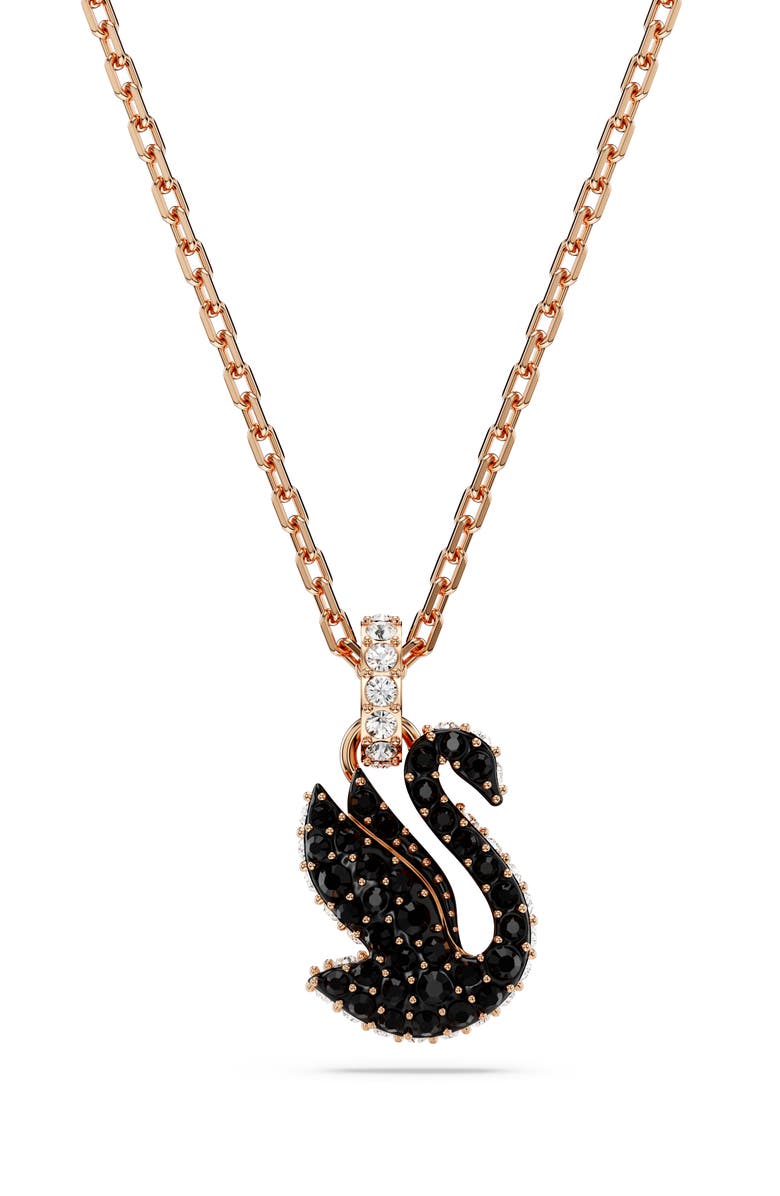 Swarovski Swan Crystal Pendant Necklace, Main, color, Black