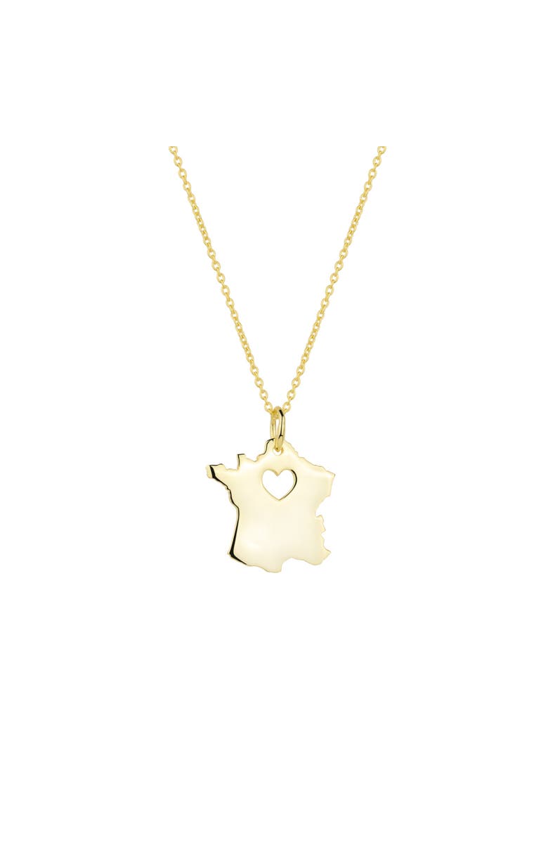 Spero London Love France Map Heart Necklace Sterling Silver, Main, color, Gold