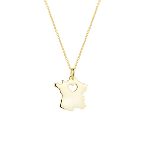 Love France Map Heart Necklace Sterling Silver