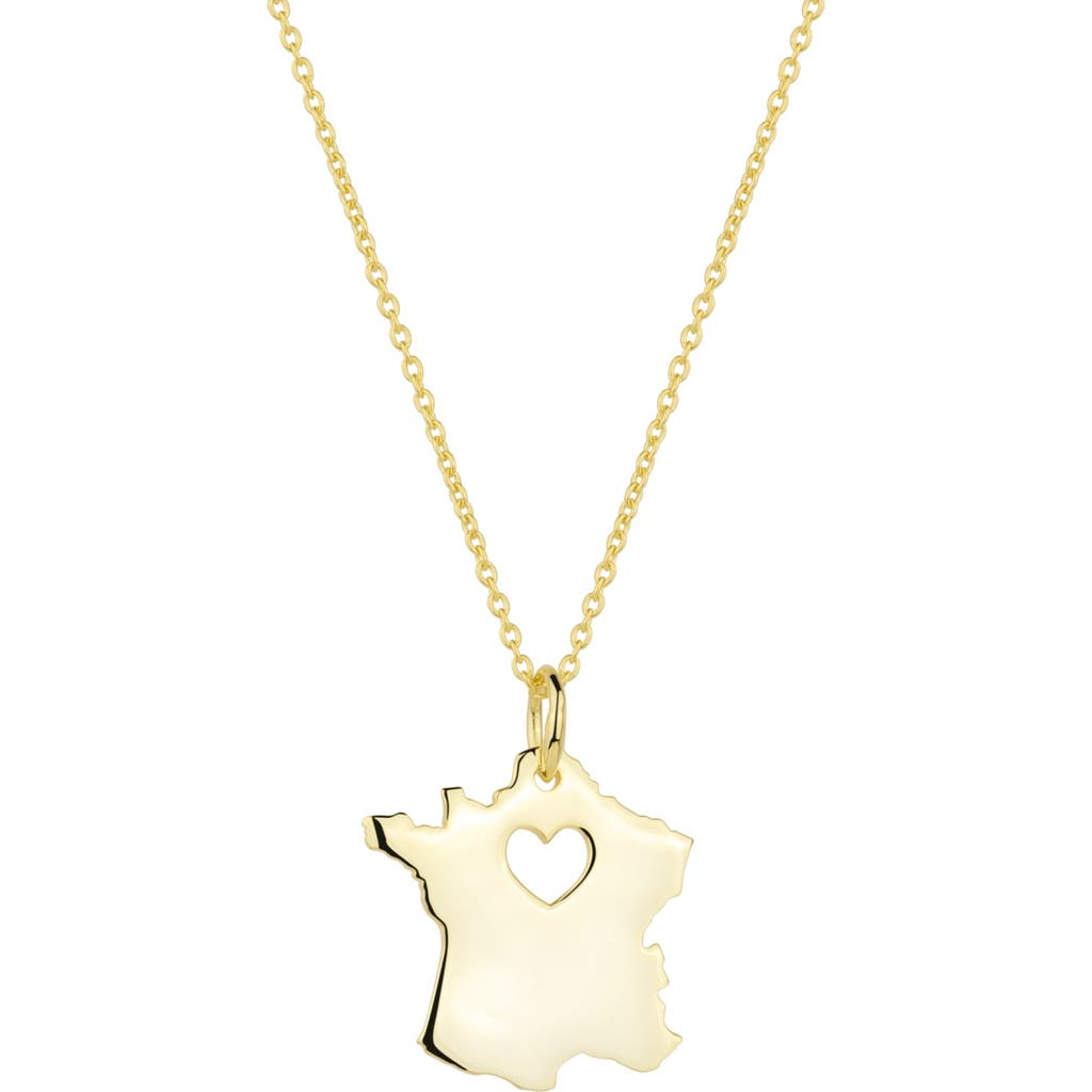 Spero London Love France Map Heart Necklace Sterling Silver In Gold