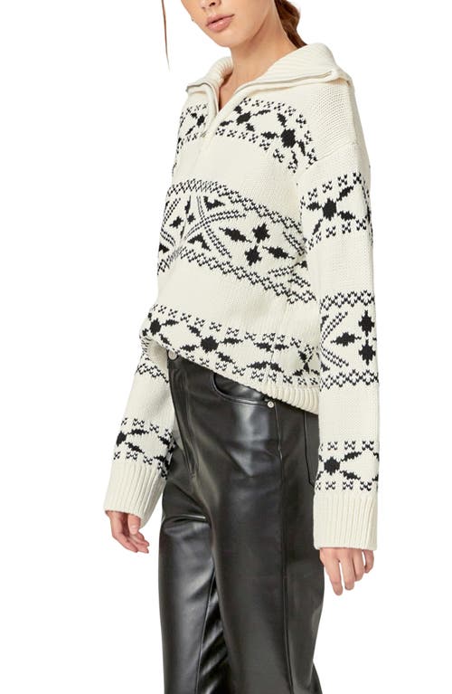 English Factory Patterned Half Zip Sweater In Ivory/black