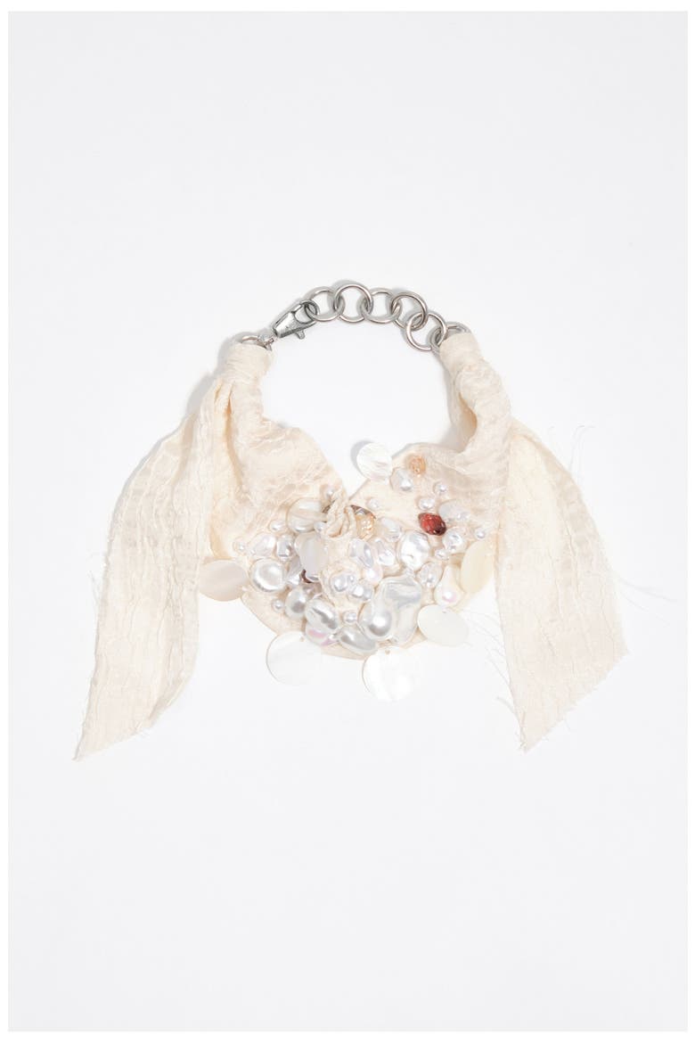 Woven Choker Necklace With Pearls, Main, color, IVORY