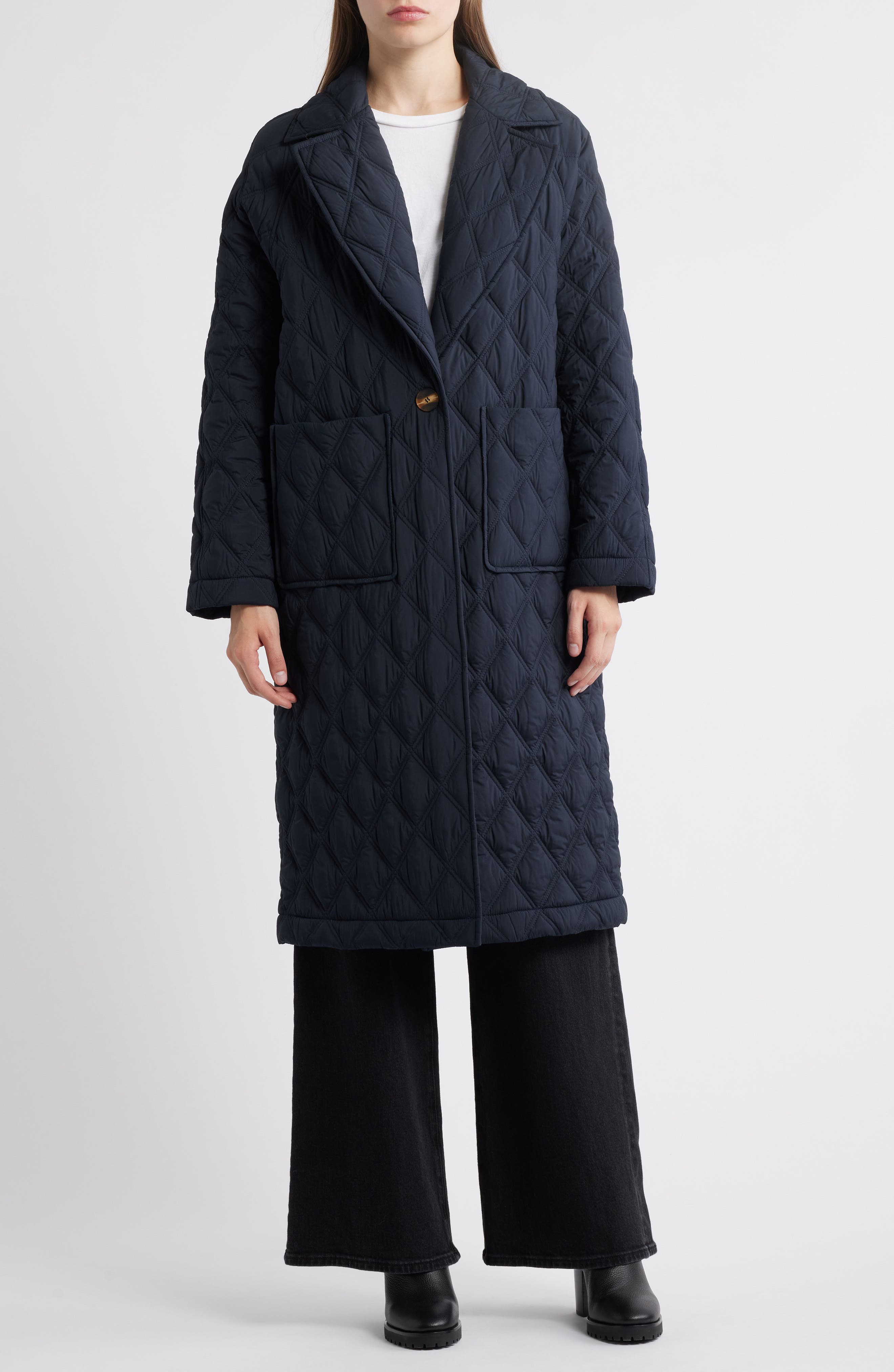 Bernardo Diamond Quilted Long Coat