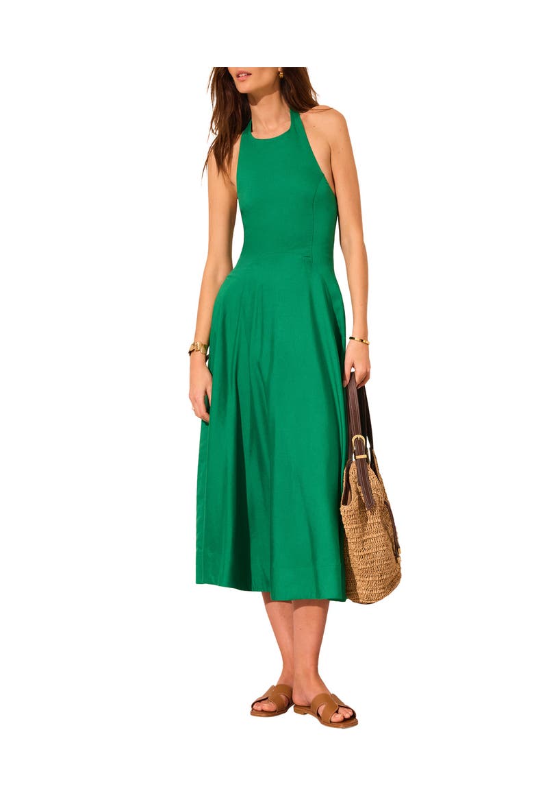Linen Blend Halter Midi Dress, Alternate, color, Green