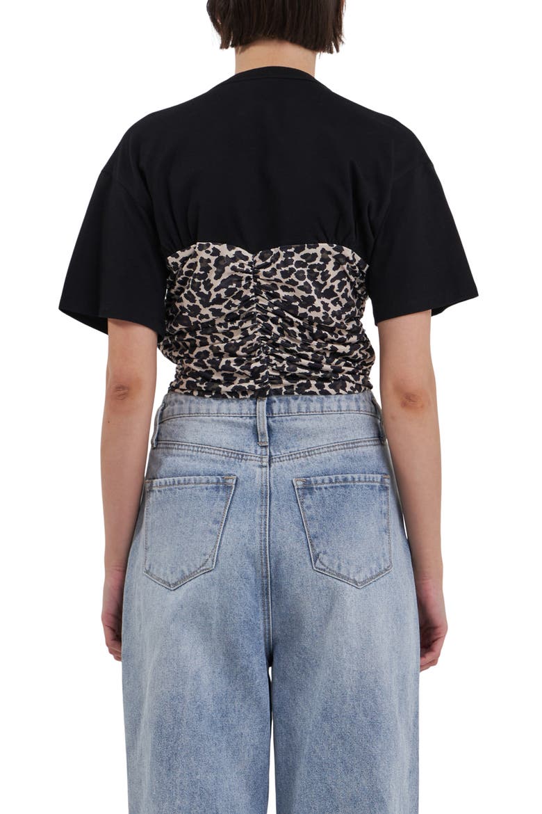 Leopard Smocked Crop T-Shirt, Alternate, color, BLACK MULTI