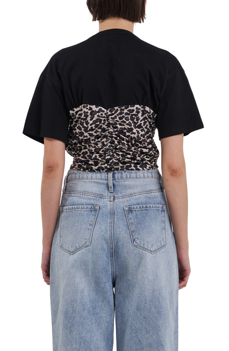 Grey Lab Leopard Smocked Crop T-Shirt, Alternate, color, Black Multi
