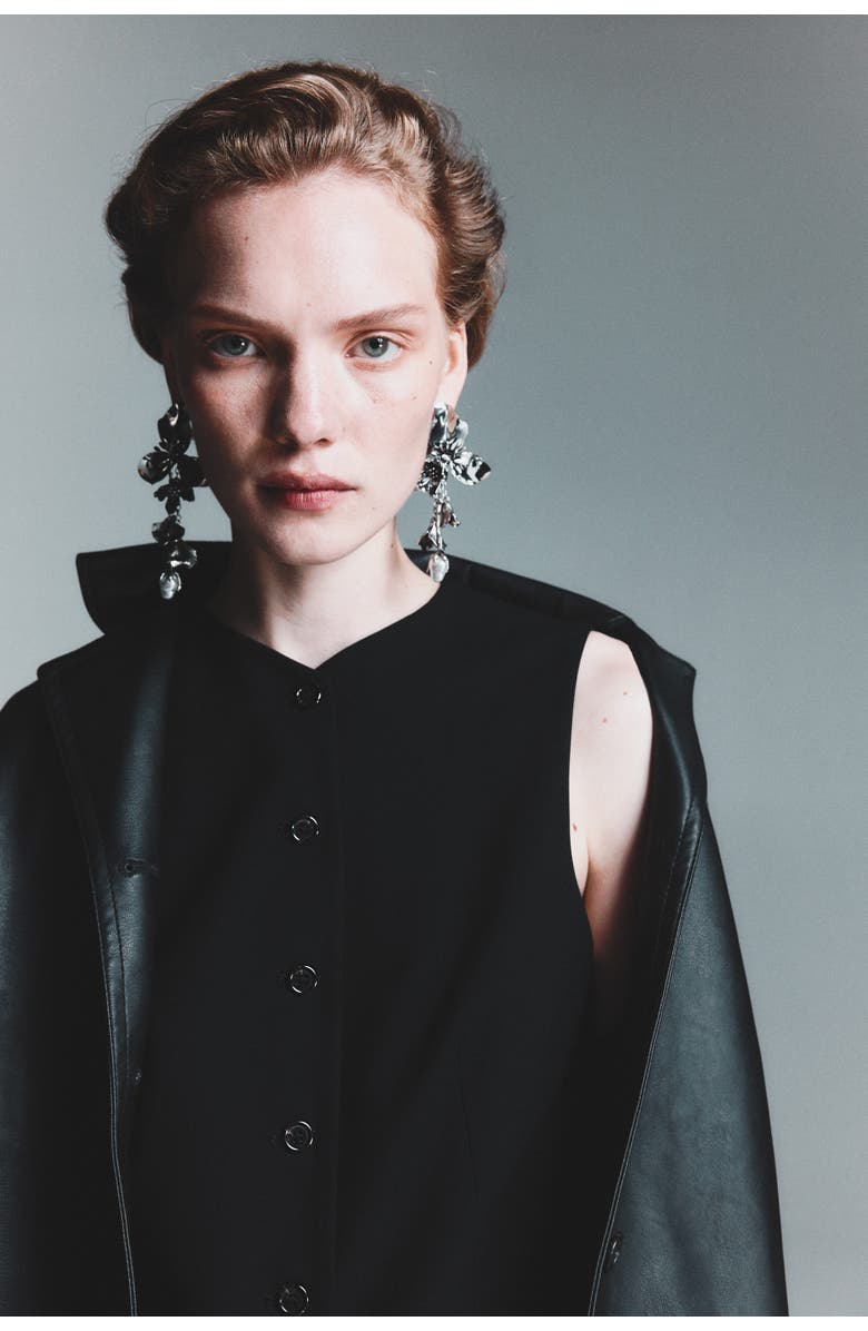 H&M Long Waistcoat, Alternate, color, Black