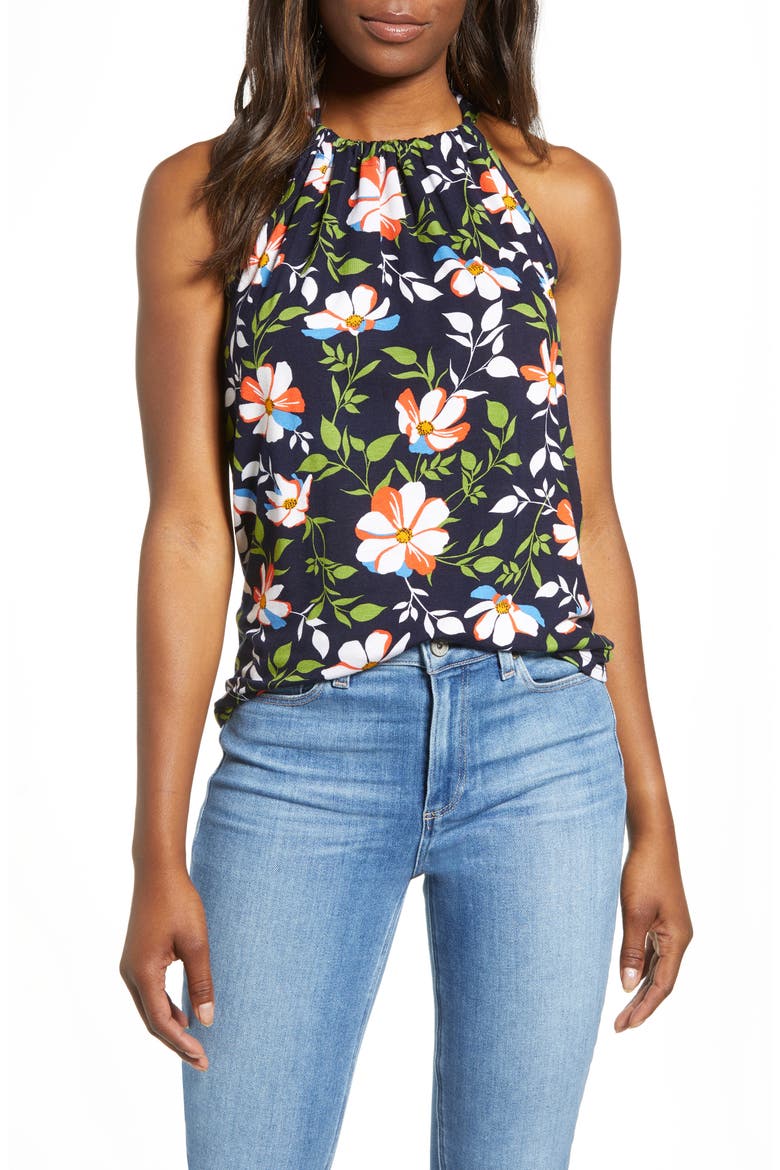 Halter Tank Top, Main, color, NAVY ORANGE FLORAL
