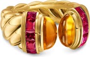David Yurman Sculpted Cable Open Cocktail Ring in 18K Yellow Gold with Madeira Citrine and Rubellites, 12.4mm