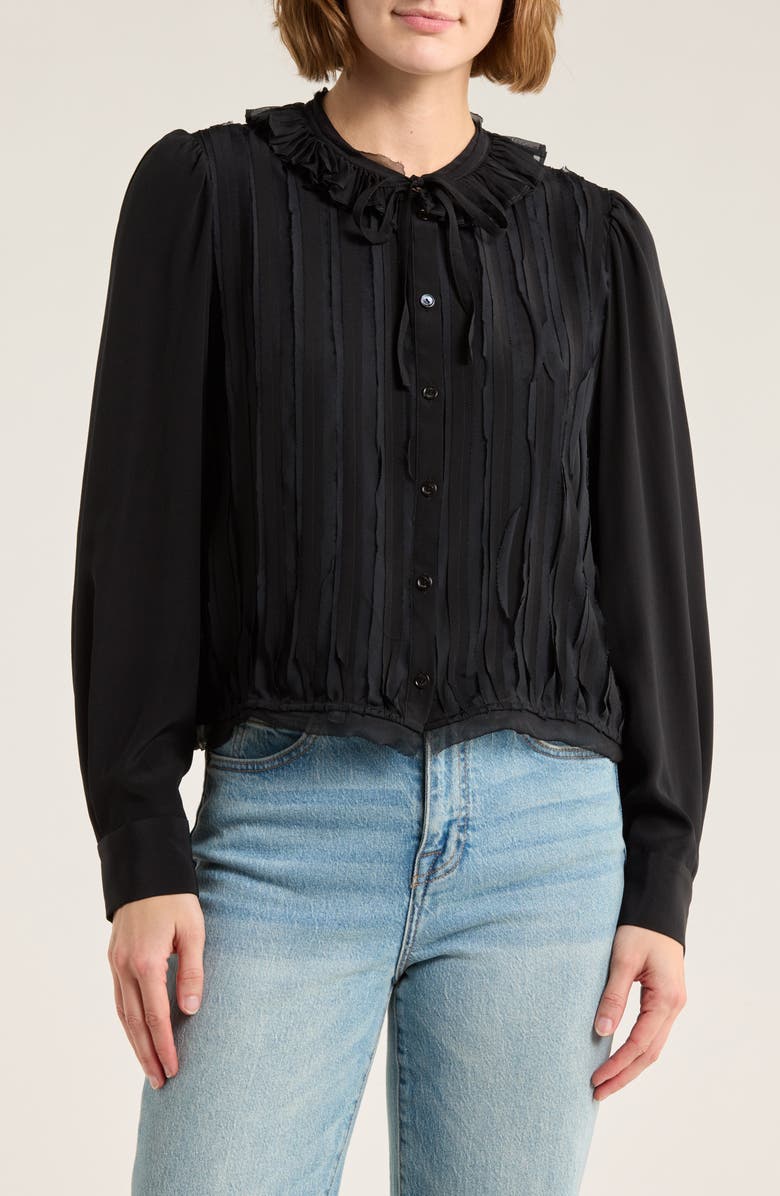Ulla Johnson Karla Pintuck Pleated Silk Top, Main, color, Noir