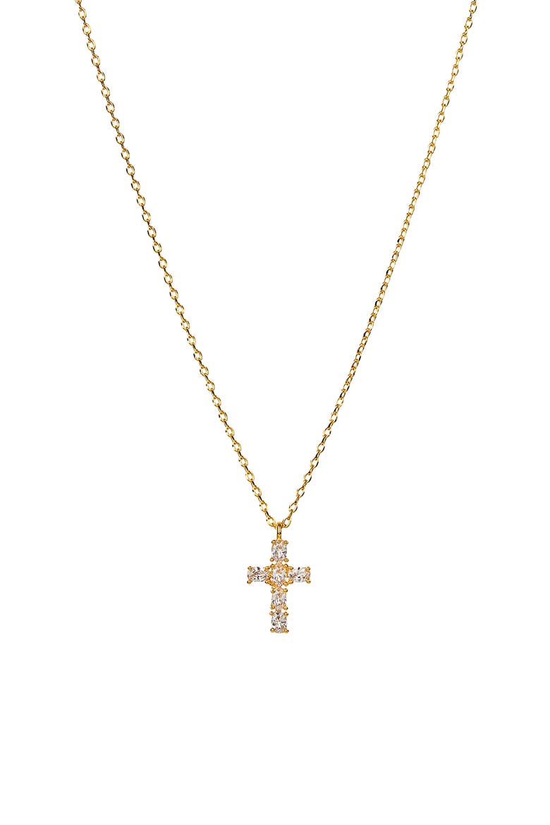 14k Gold Plated Evelina Crystal Cross Necklace Gift Guide, Main, color, Gold