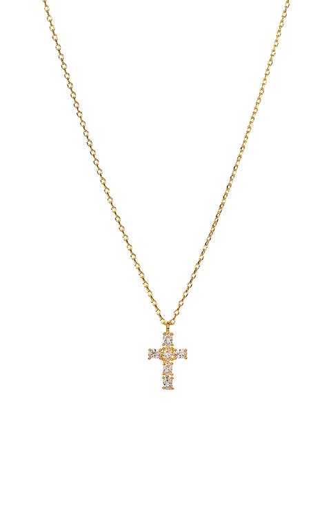 14k Gold Plated Evelina Crystal Cross Necklace Holiday Gift Guide