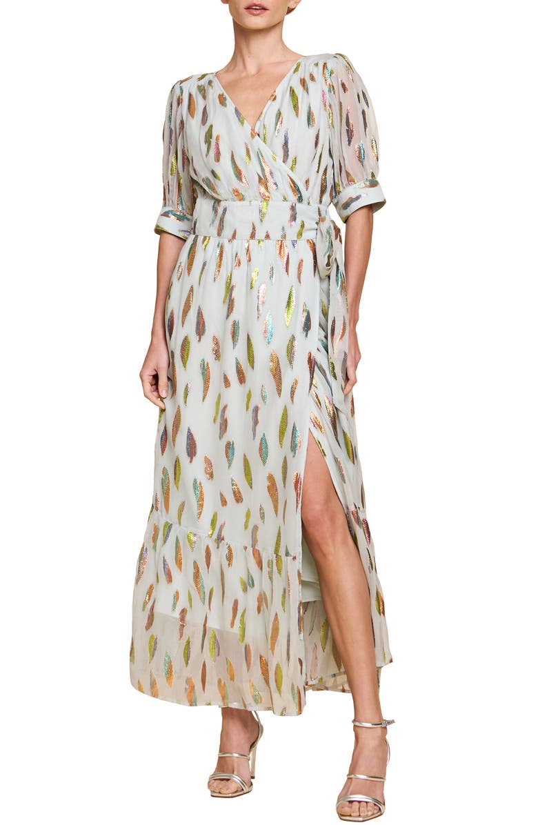 CIEBON Whitney Metalllic Print Wrap Dress, Main, color,