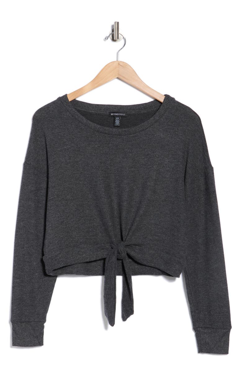 Beyond Yoga Why Knot Pullover, Alternate, color, Charcoal Gray