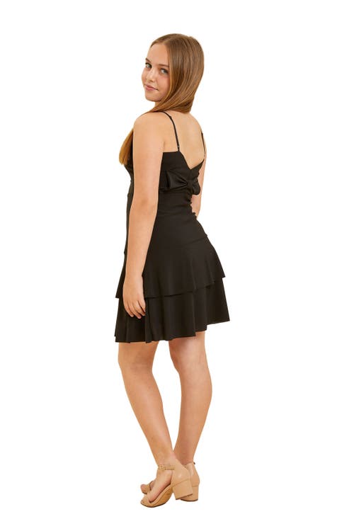 Un Deux Trois Bow Back Tiered Dress In Black