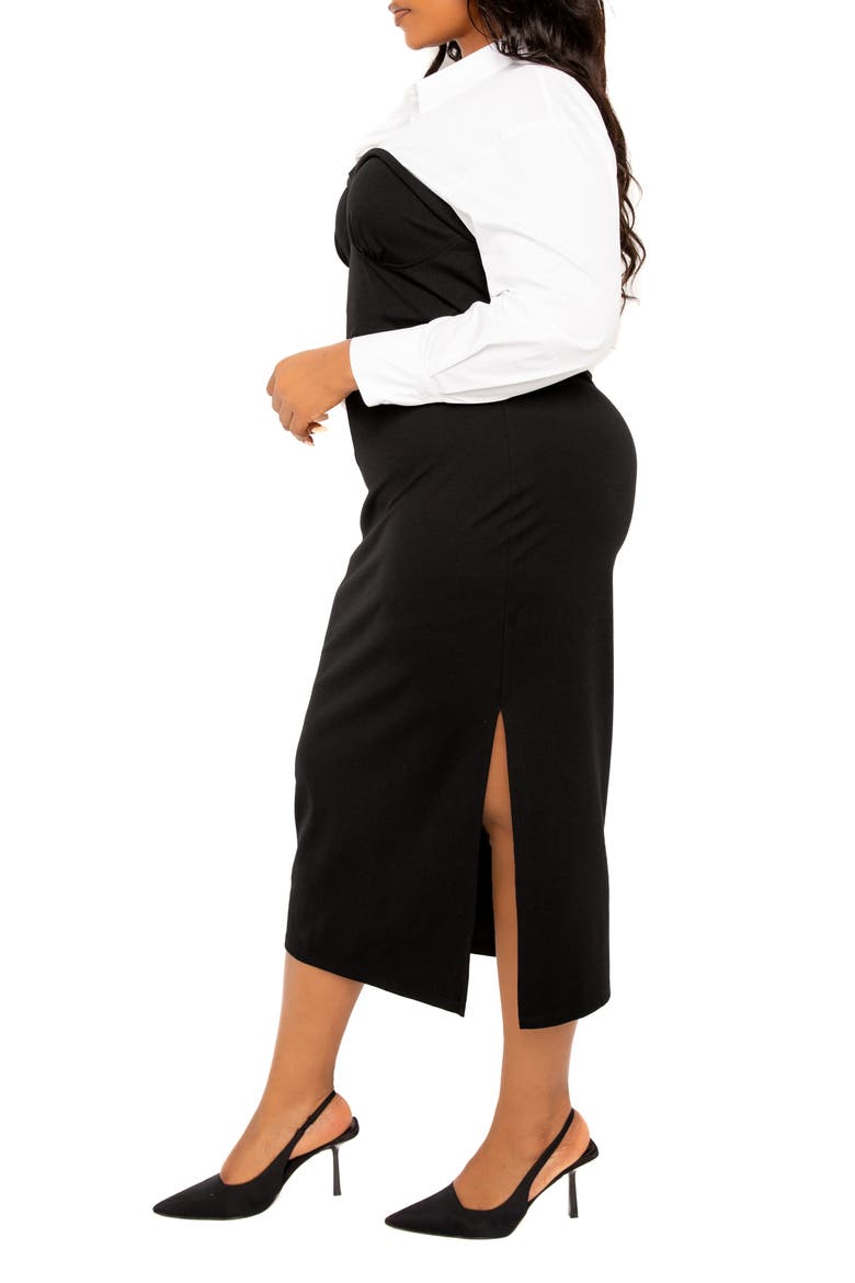 Contrast Long Sleeve Midi Shirtdress, Alternate, color, BLACK