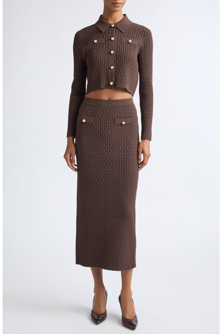 Milla Ribbed Midi Skirt, Alternate, color, ESPRESSO