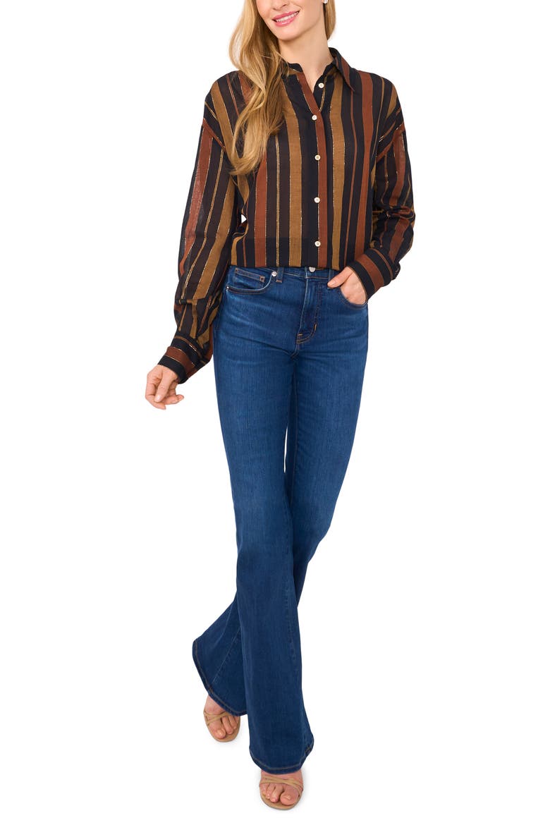 Stripe Oversize Button-Up Shirt, Alternate, color, RICH BLACK