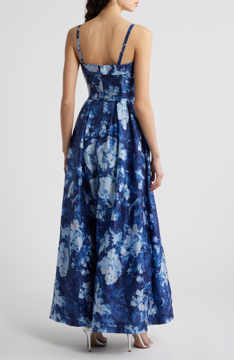 Tahari ASL Crinkled Floral Gown, Alternate, color, Navy