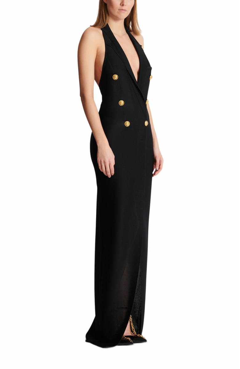 Balmain Long Halterneck Knit Dress, Main, color, Black