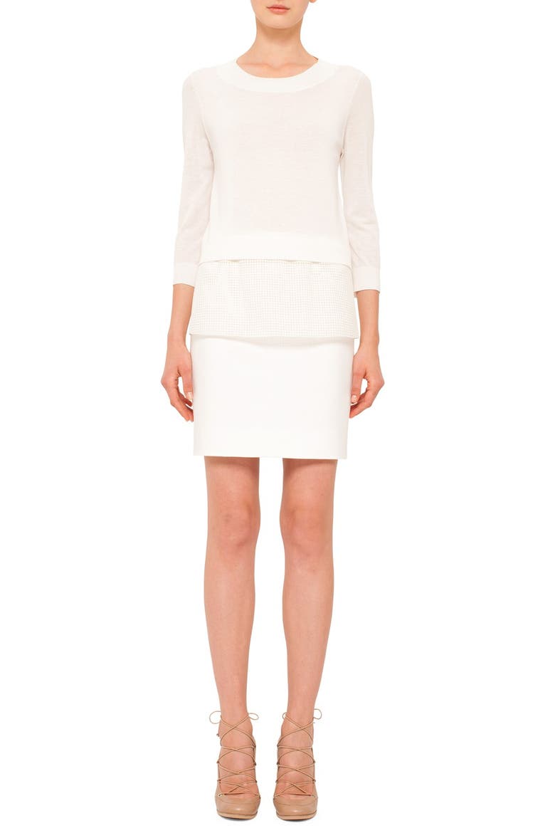 Mesh Hem Cotton Blend Sweater, Alternate, color, CREAM