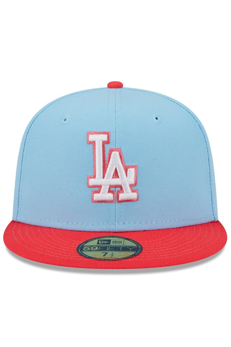 Men's New Era Light Blue/Red Los Angeles Dodgers Spring Color Two-Tone 59FIFTY Fitted Hat, Alternate, color, Light Blue