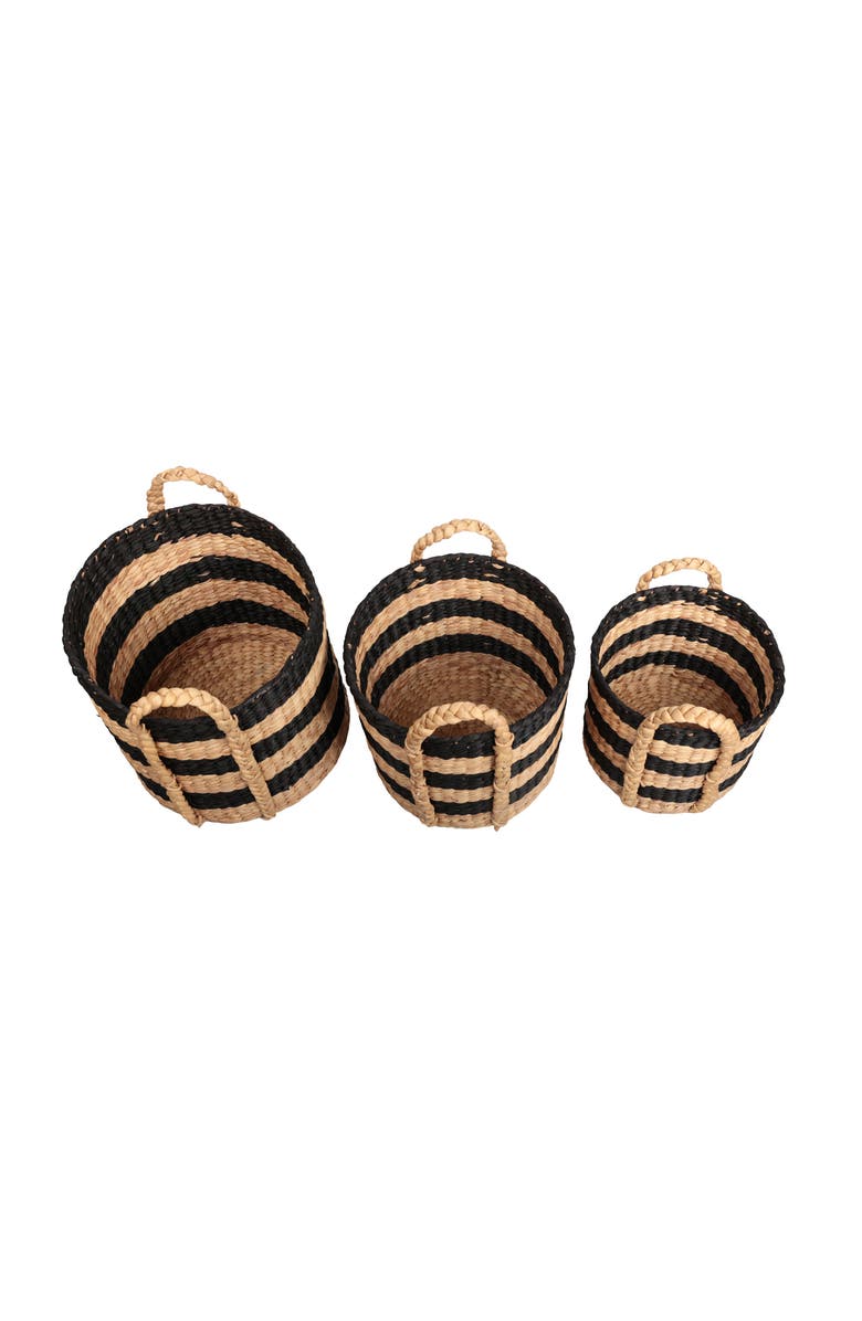 HAPPIMESS Stripe Handwoven Water Hyacinth Nesting Storage Baskets with Handles, Alternate, color, Black/Natural