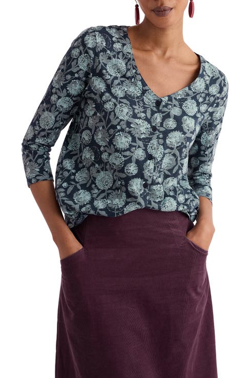 Floral Organic Cotton V-Neck Jersey T-Shirt