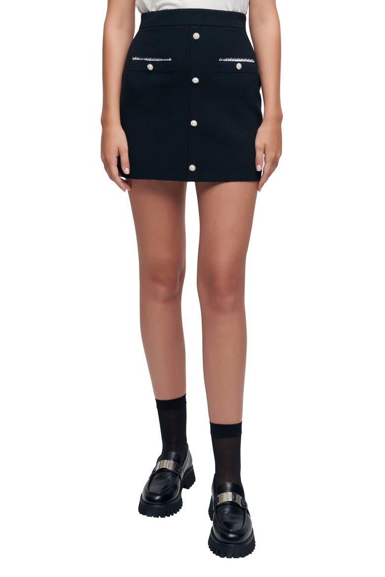 Knit Cotton Miniskirt, Main, color, NOIR