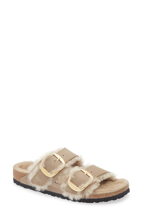 Arizona Big Buckle Genuine Shearling Lined Sandal (Women)