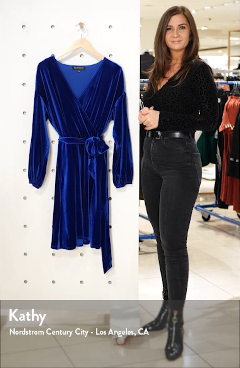 Faux Wrap Long Sleeve Velveteen Dress, sales video thumbnail
