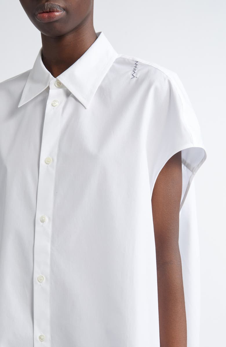 Marni Embroidered Logo Sleeveless Cotton Poplin Cocoon Shirt, Alternate, color, Lily/ White