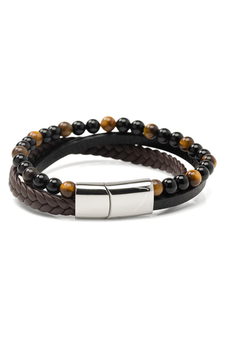 Men's Tiger's Eye & Leather Bracelet, Alternate, color, BROWN