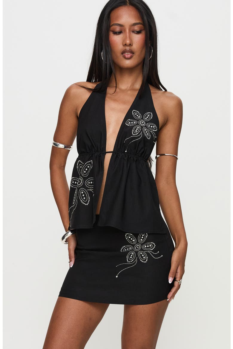 Quotation Embellished Miniskirt, Alternate, color, BLACK