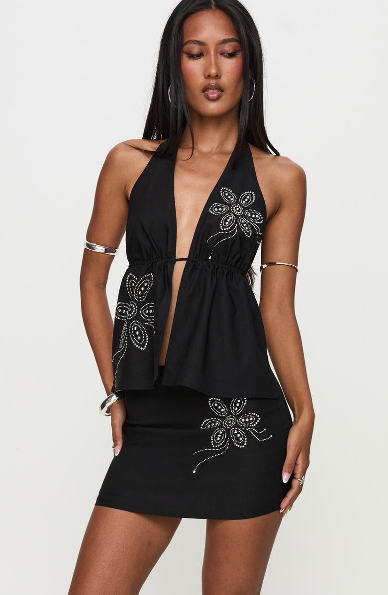 Princess Polly Quotation Embellished Miniskirt, Alternate, color, Black