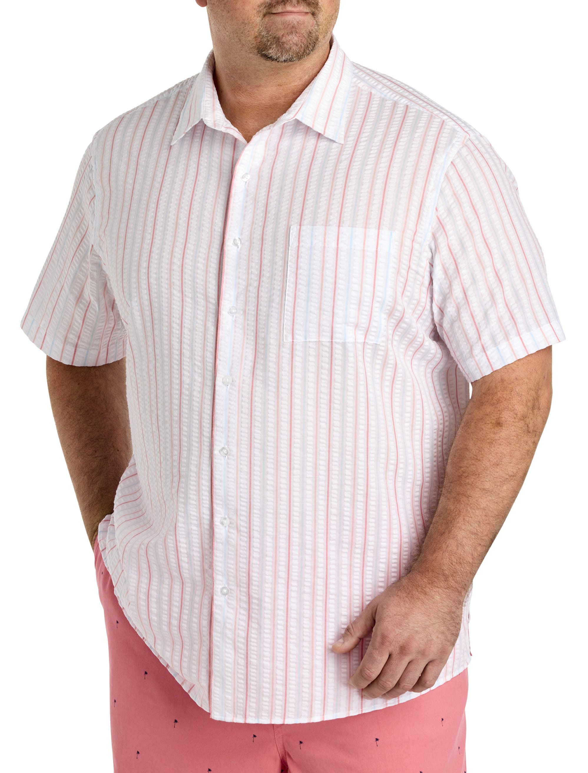 Oak Hill by DXL Big & Tall  Seersucker Stripe Sport Shirt in Multi 