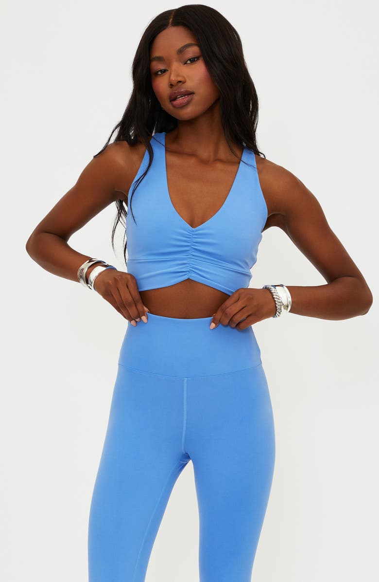Beach Riot Mindy Ruched Sports Bra, Alternate, color, Marina