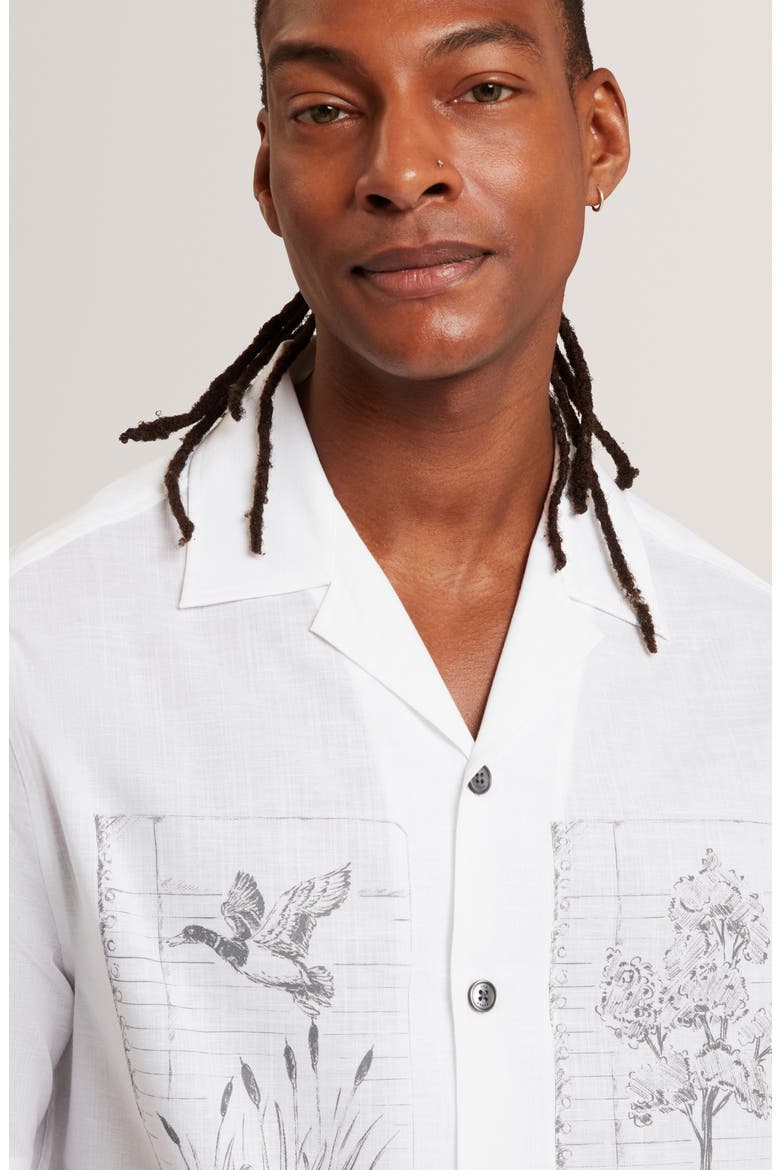 Gallagr Linen & Cotton Camp Shirt, Alternate, color, WHITE
