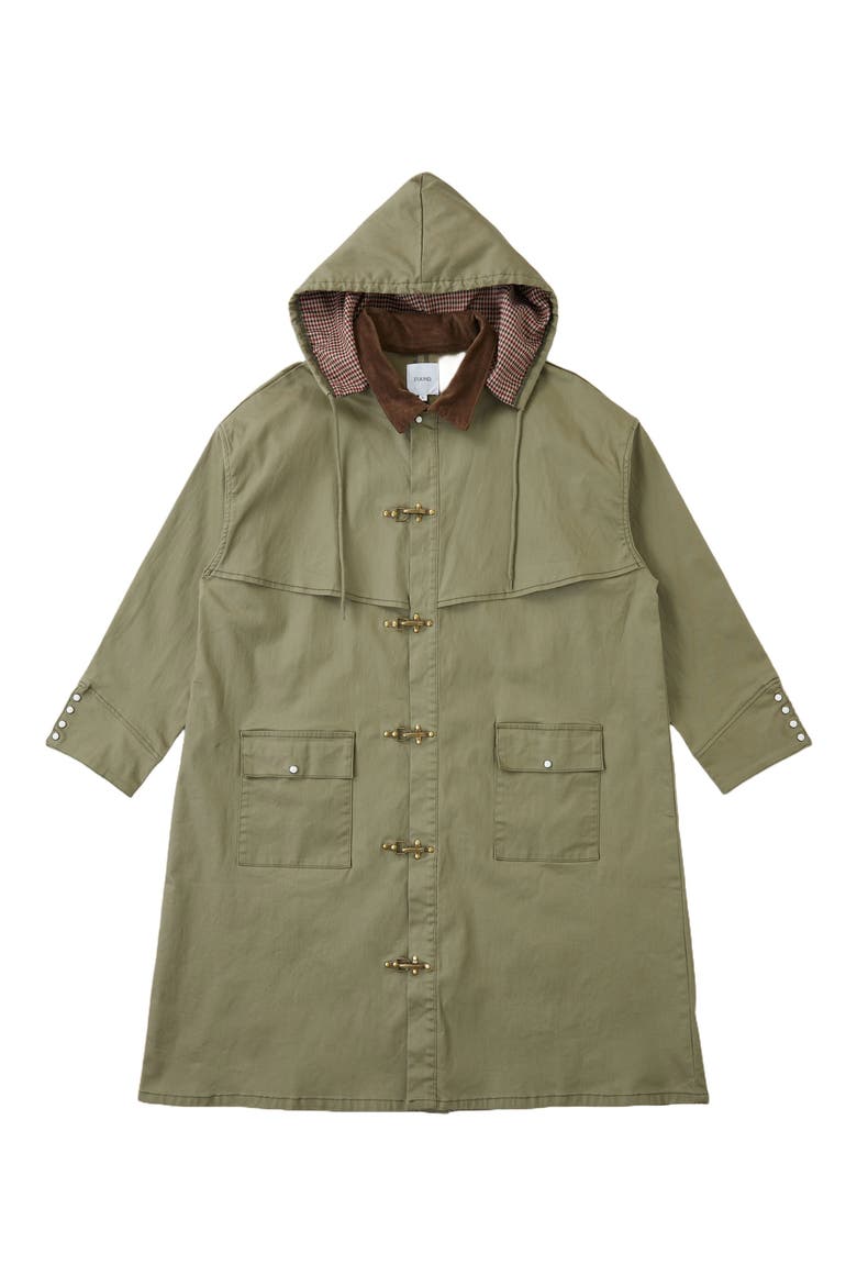 Hooded Water Resistant Waxed Cotton Blend Coat, Alternate, color, OLIVE