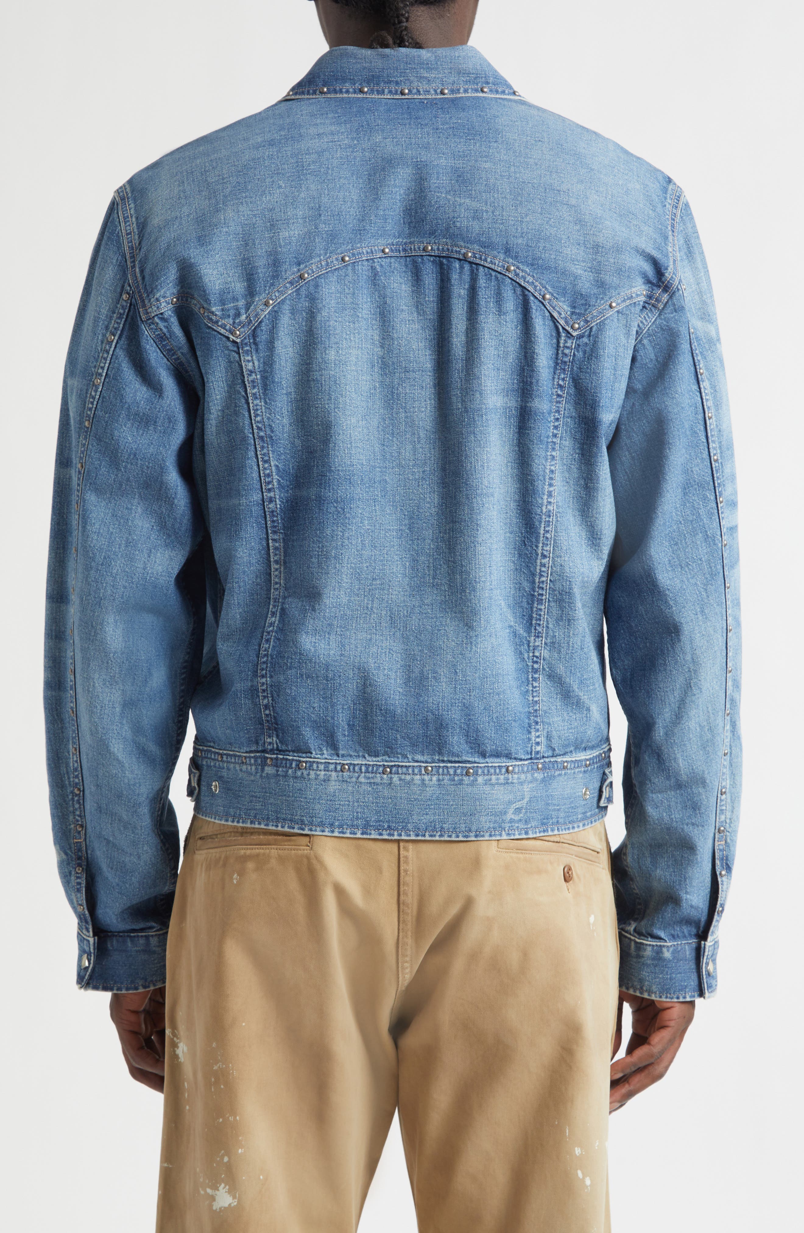 Double RL Studded Denim Snap-Up Shirt Jacket (Men) | Nordstrom