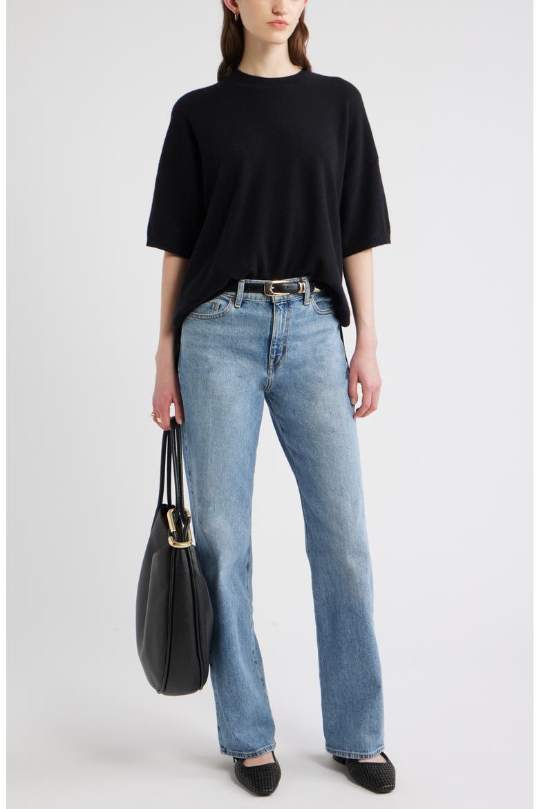 Relaxed Short Sleeve Cashmere Sweater, Alternate, color, BLACK ROCK