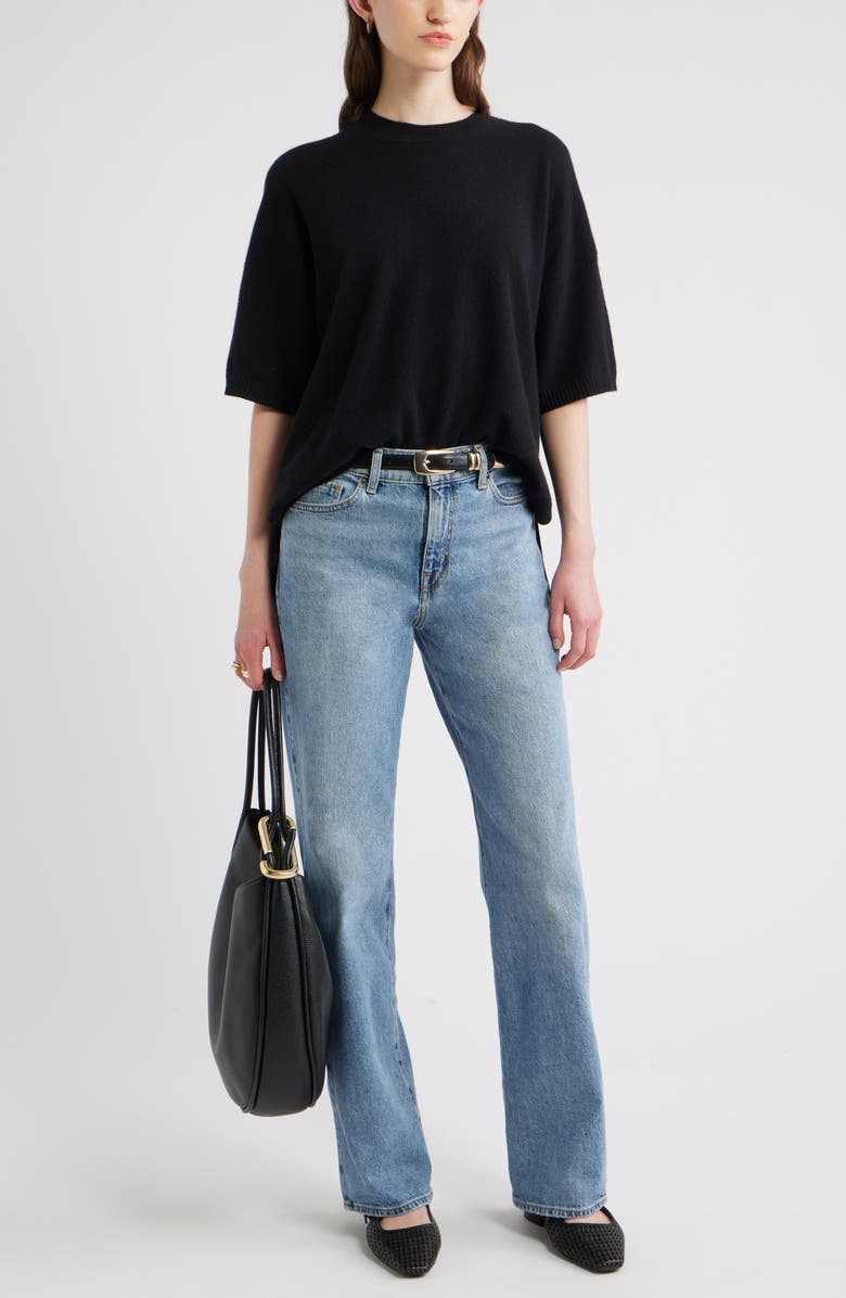 Nordstrom Short Sleeve Cashmere Sweater, Alternate, color, Black Rock