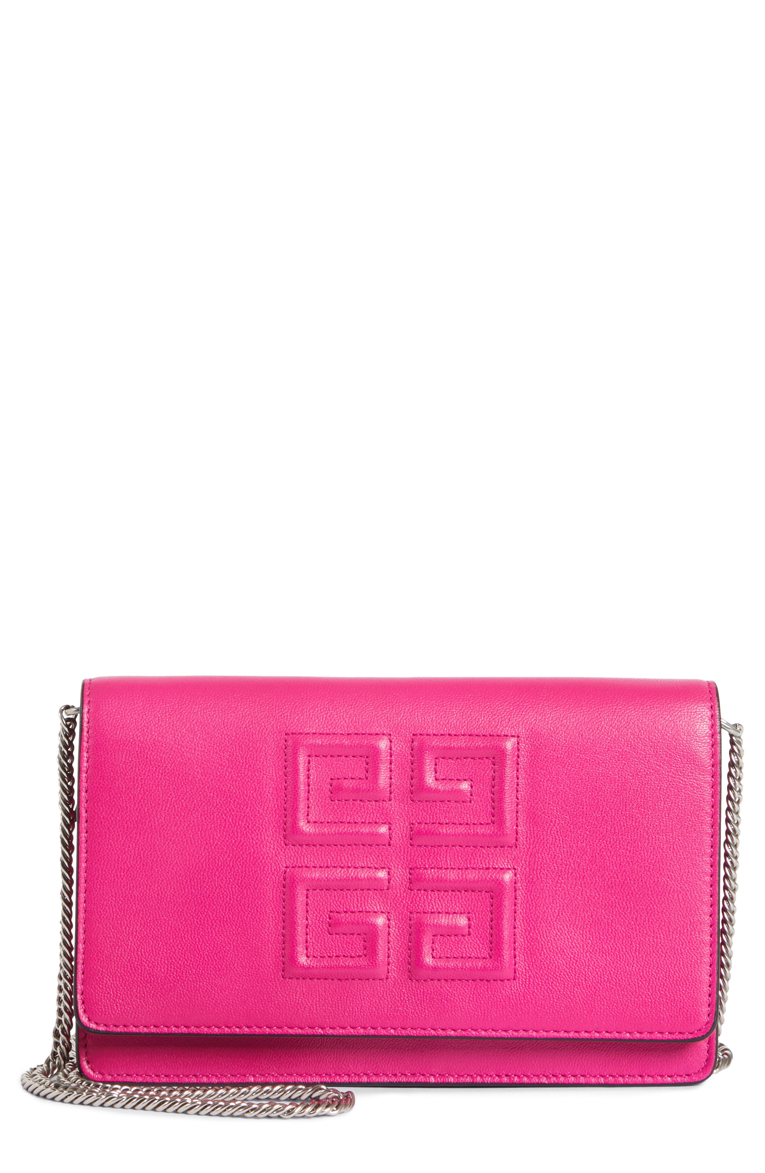 Embossed Emblem Wallet on a Chain, Main, color, CYCLAMEN