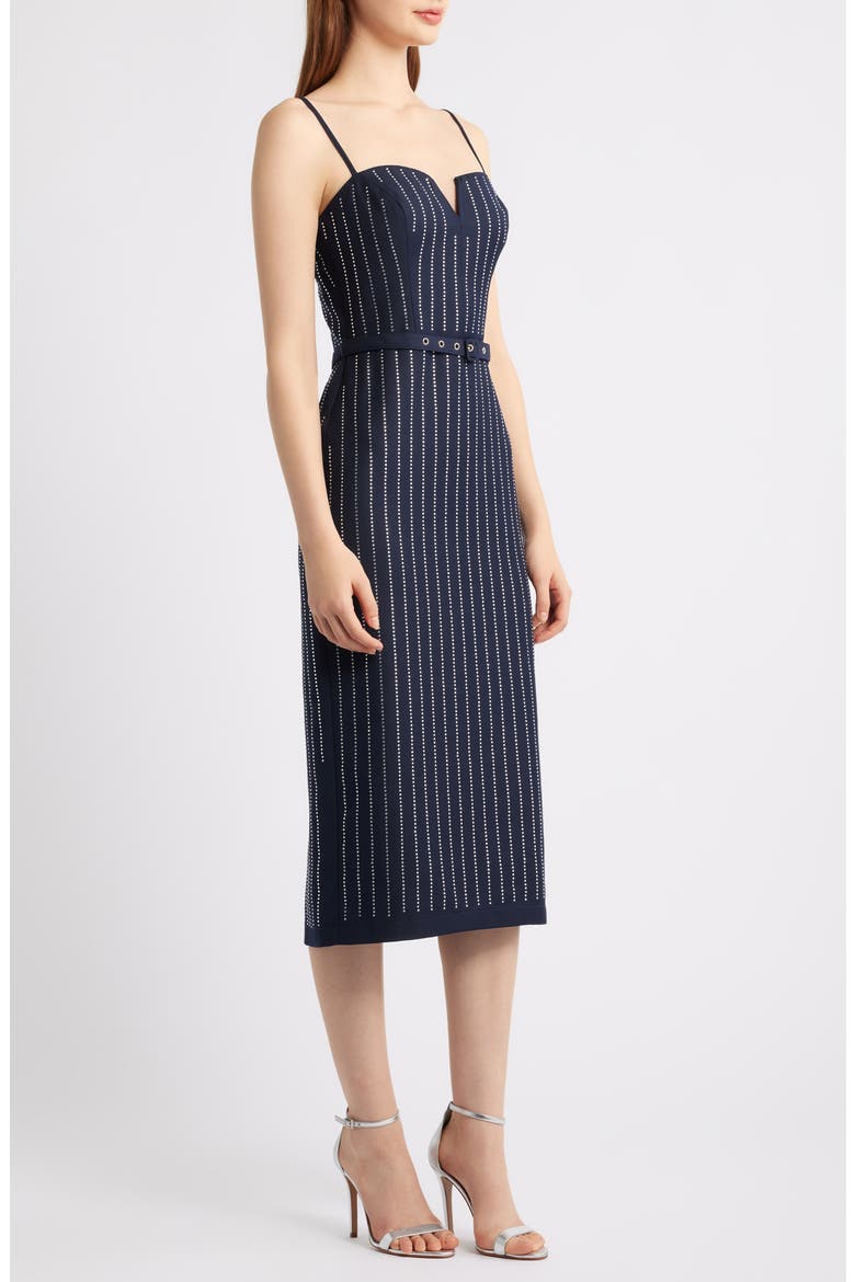 Rhinestone Stripe Midi Sheath Dress, Alternate, color, NAVY