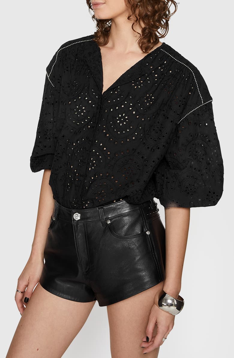 Rebecca Minkoff Jane Eyelet Button-Up Shirt, Alternate, color, True Black