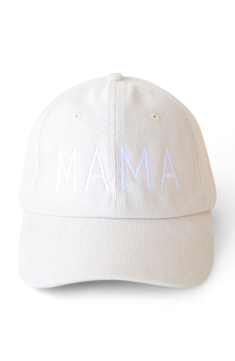 Sunshine Studios Mama Embroidered Corduroy Baseball Hat, Main, color, Ivory
