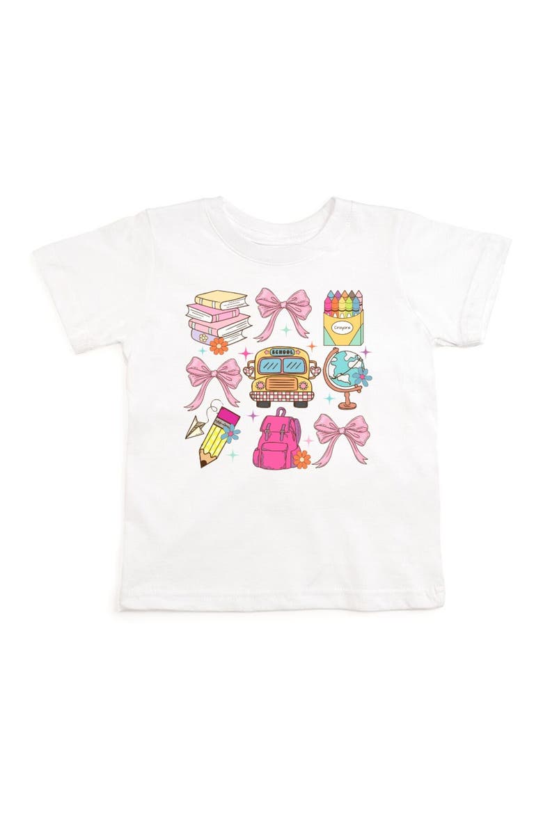 School Doodle Bow Grid Short Sleeve T-Shirt, Main, color, White